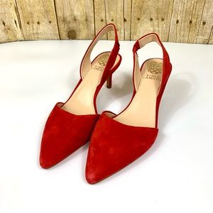 Vince Camuto Womens 6.5 Red Soft Suede Leather Pointed Toe Heels D’Orsay Shoes